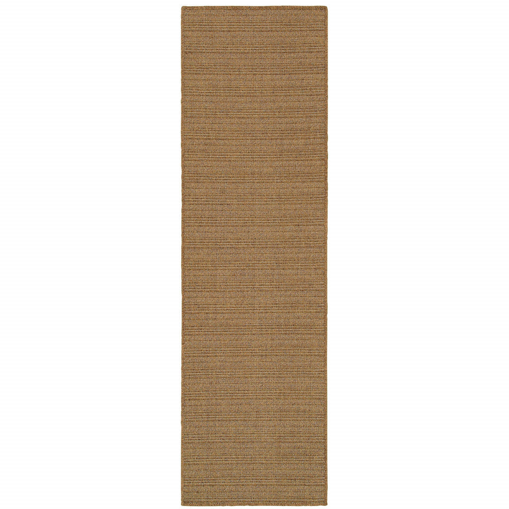 2' X 8' Tan Striped Stain Resistant Indoor Outdoor Area Rug