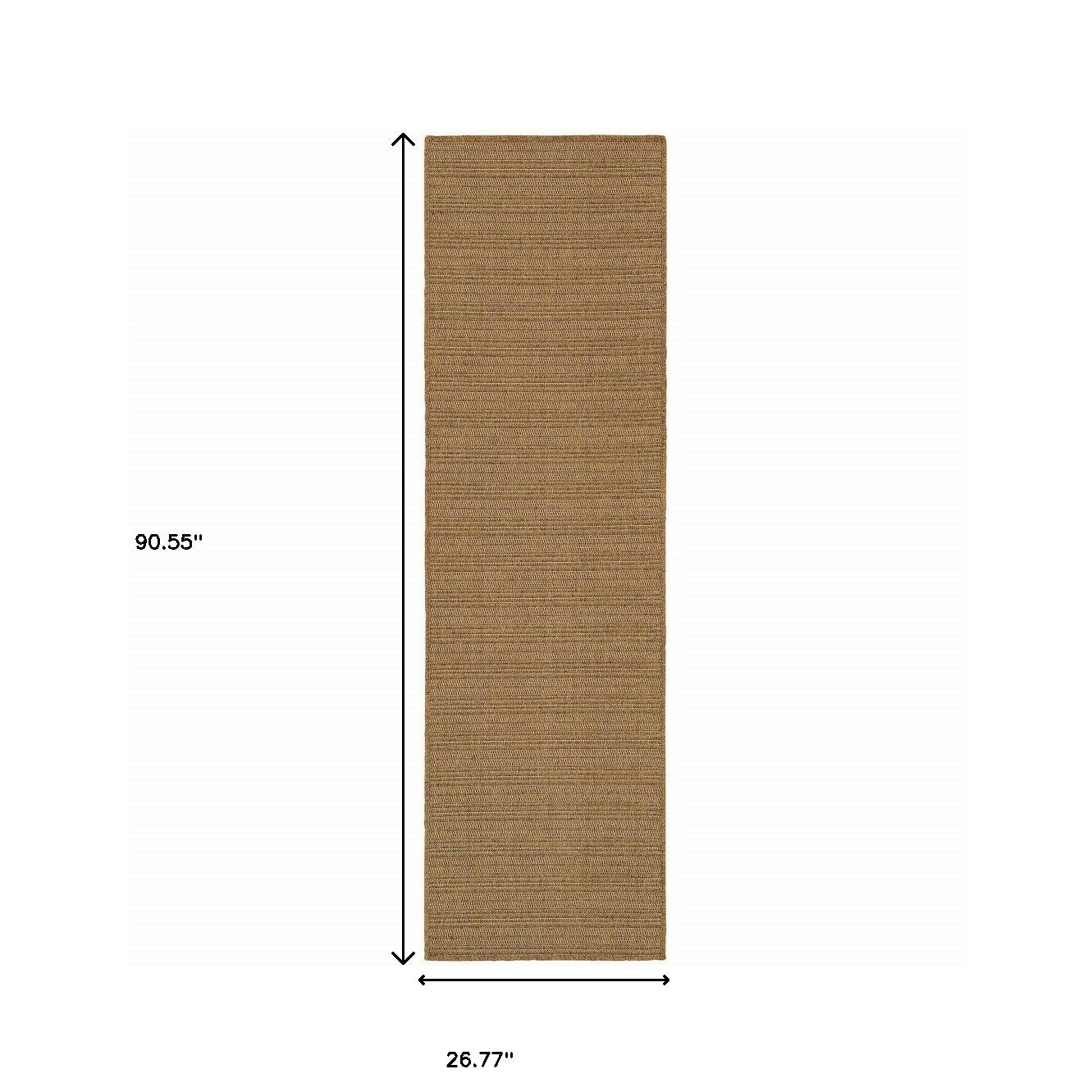 2' X 8' Tan Striped Stain Resistant Indoor Outdoor Area Rug