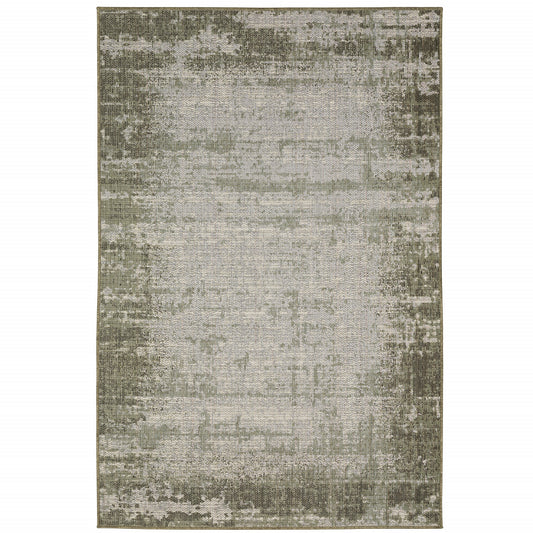 10' x 13' Green and Ivory Abstract Stain Resistant Indoor Outdoor Area Rug