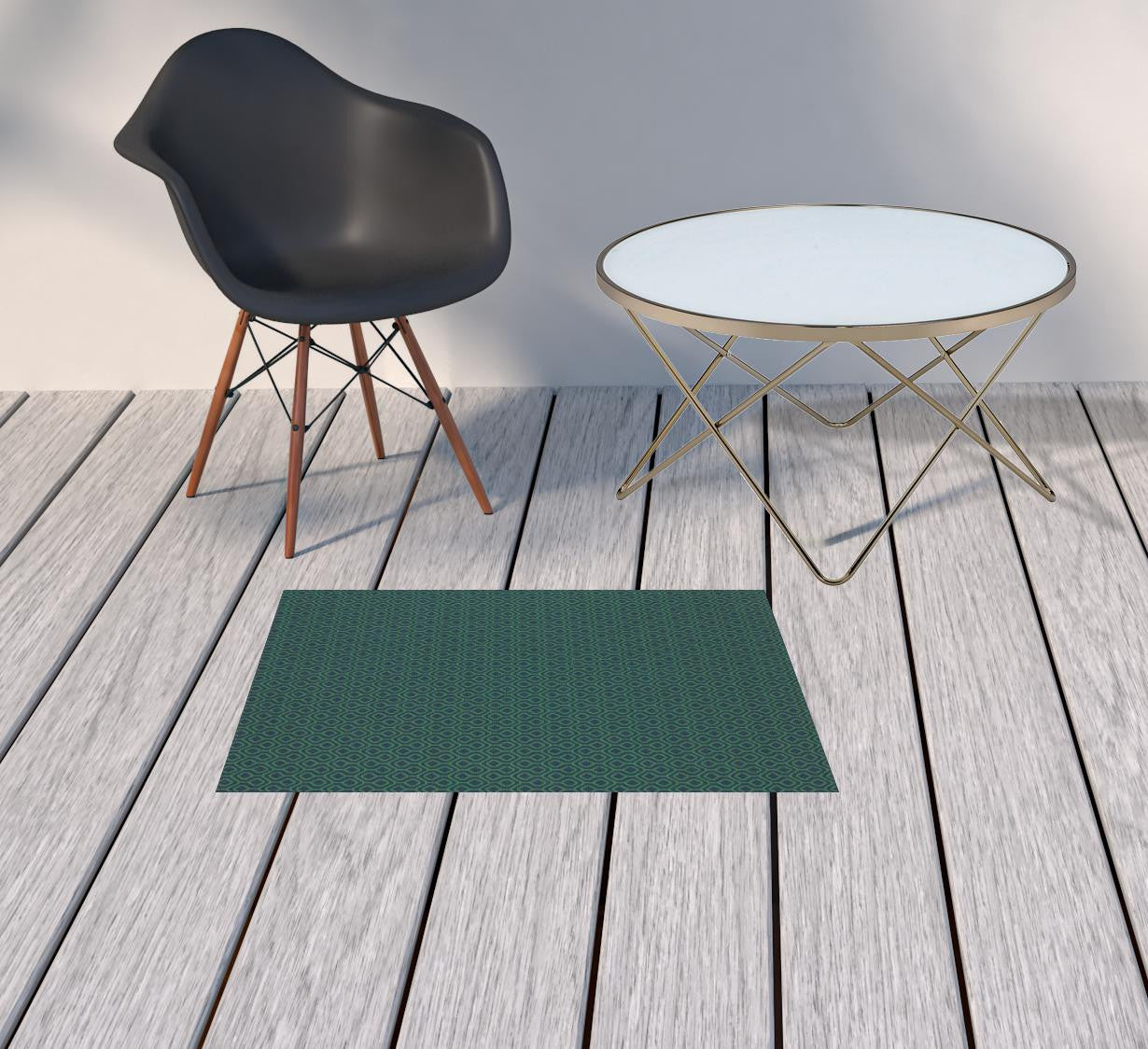 2' x 3' Blue and Green Geometric Stain Resistant Indoor Outdoor Area Rug