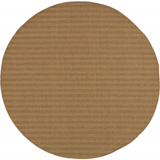 8' x 8' Tan Round Striped Stain Resistant Indoor Outdoor Area Rug