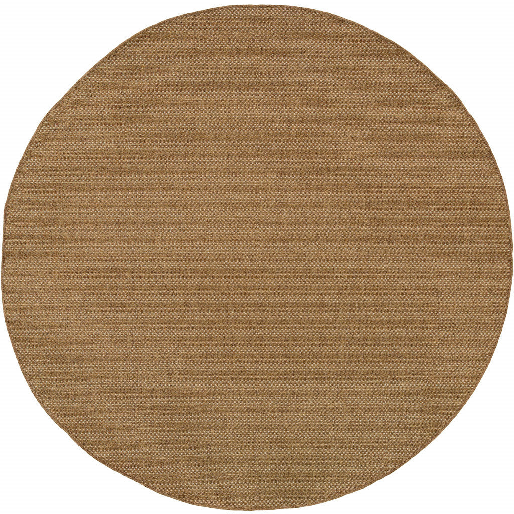 8' x 8' Tan Round Striped Stain Resistant Indoor Outdoor Area Rug