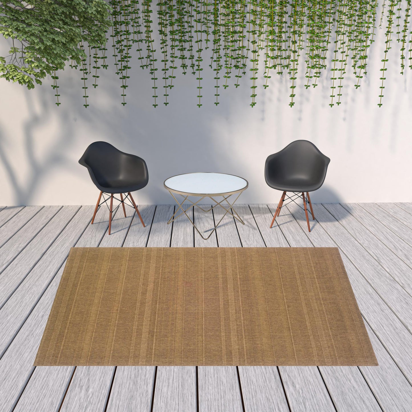 7' x 10' Tan Stain Resistant Indoor Outdoor Area Rug