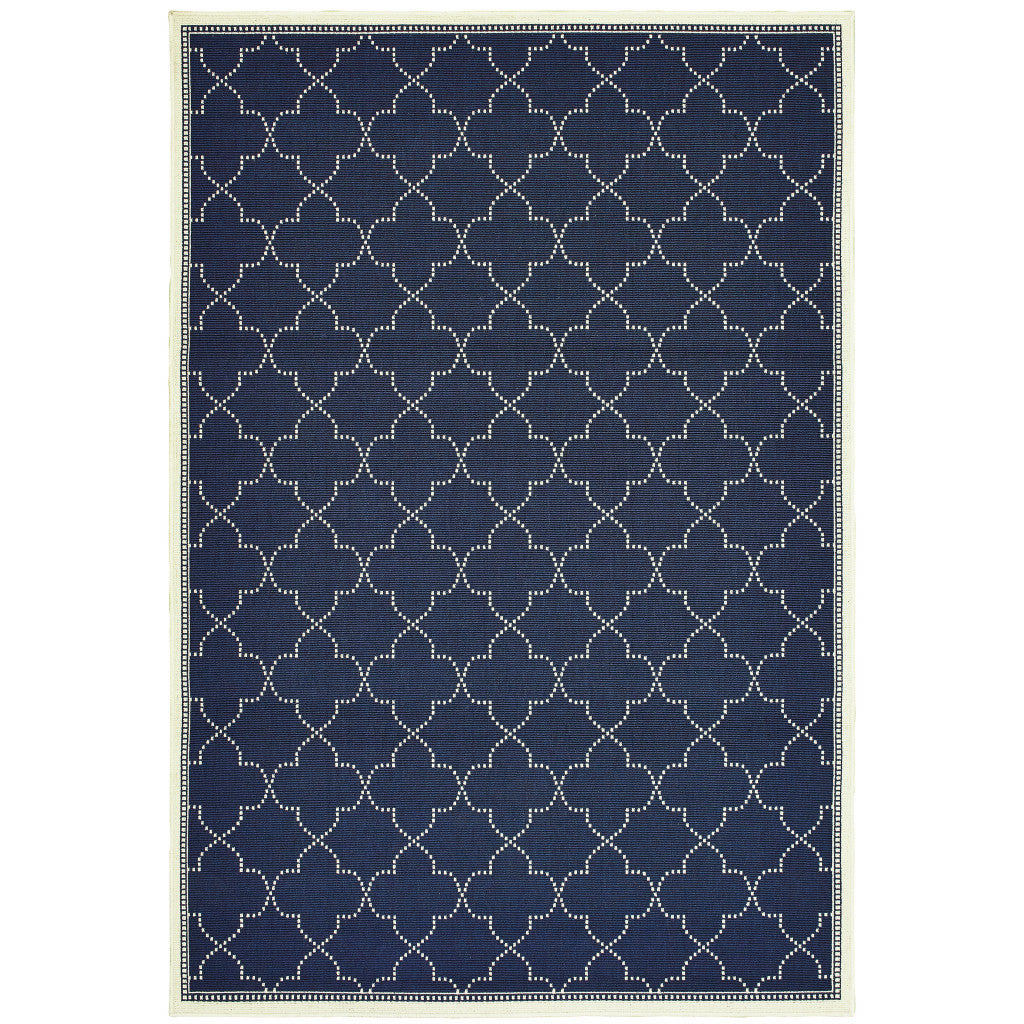 4' x 6' Blue and Ivory Geometric Stain Resistant Indoor Outdoor Area Rug