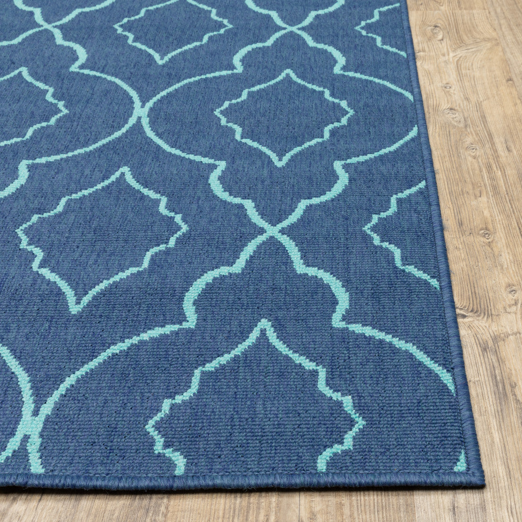 2' X 8' Blue Geometric Stain Resistant Indoor Outdoor Area Rug