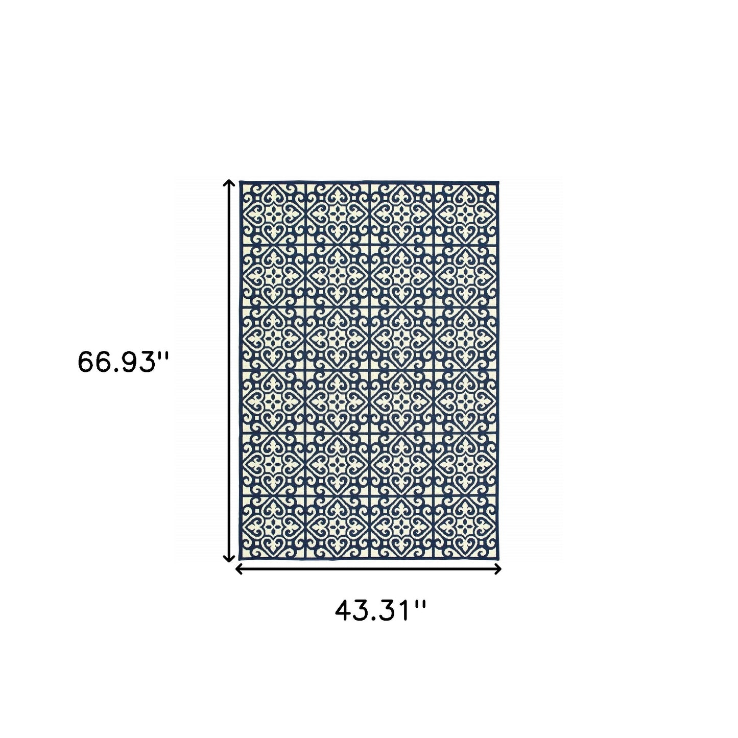 4' x 6' Ivory and Blue Geometric Stain Resistant Indoor Outdoor Area Rug