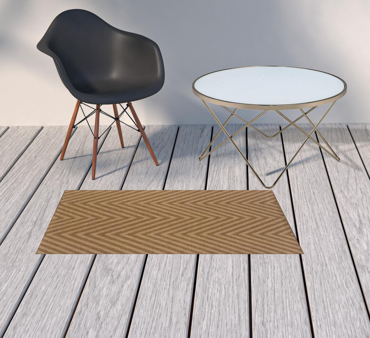 2' X 4' Tan Geometric Stain Resistant Indoor Outdoor Area Rug