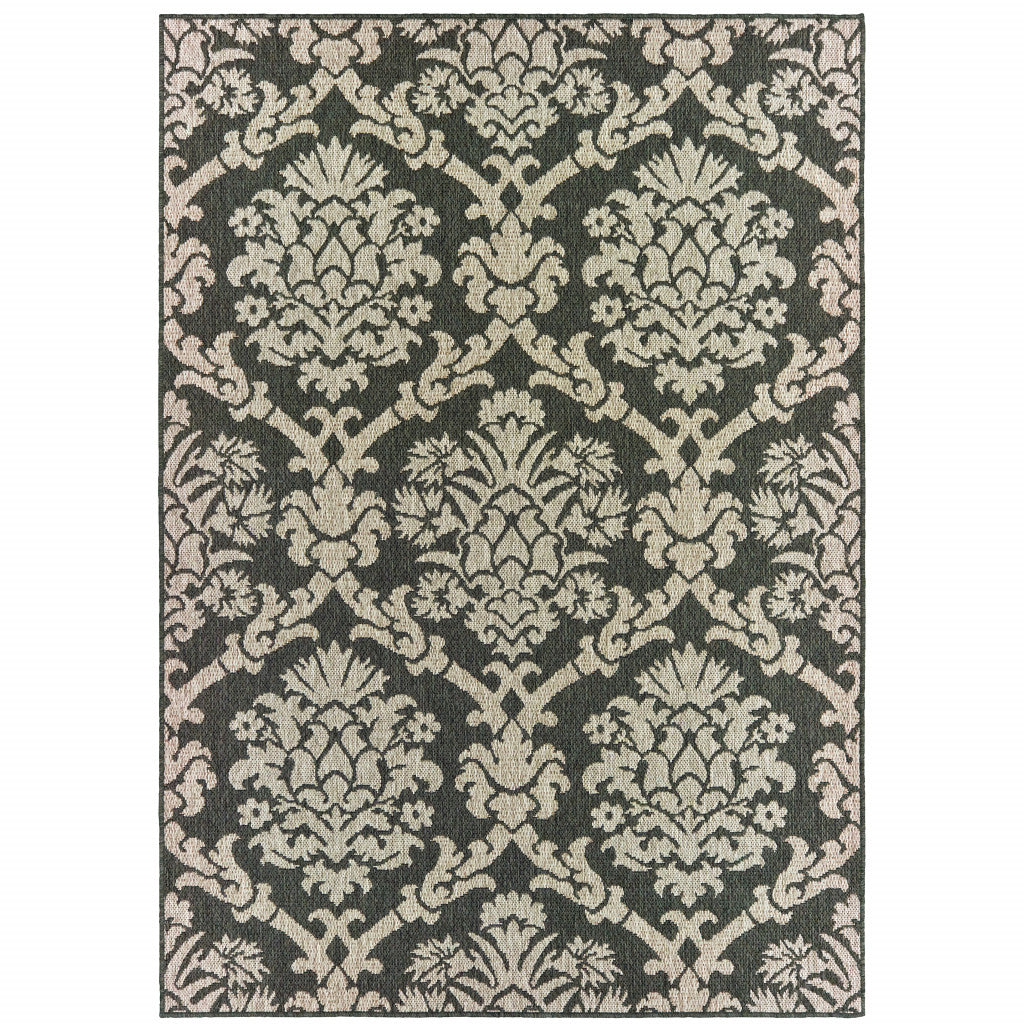 8' x 10' Gray Floral Stain Resistant Indoor Outdoor Area Rug