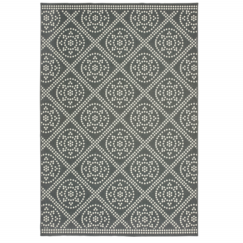 7' x 10' Gray and Ivory Geometric Stain Resistant Indoor Outdoor Area Rug