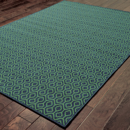 5' x 8' Blue and Green Geometric Stain Resistant Indoor Outdoor Area Rug
