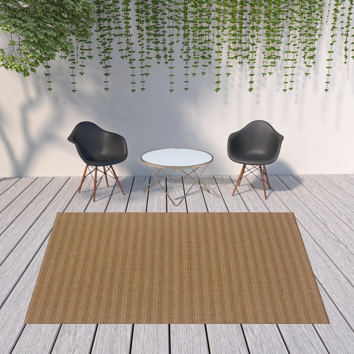 8' x 11' Tan Striped Stain Resistant Indoor Outdoor Area Rug