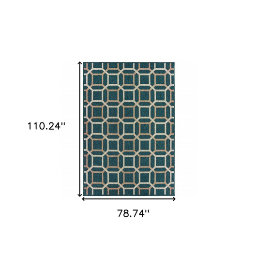 7' x 9' Blue and Gray Geometric Stain Resistant Indoor Outdoor Area Rug