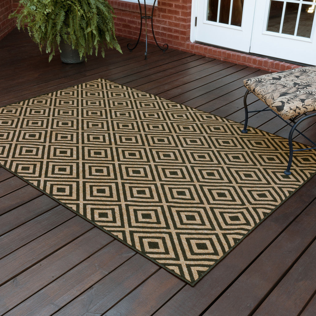 4' x 6' Black and Tan Geometric Stain Resistant Indoor Outdoor Area Rug