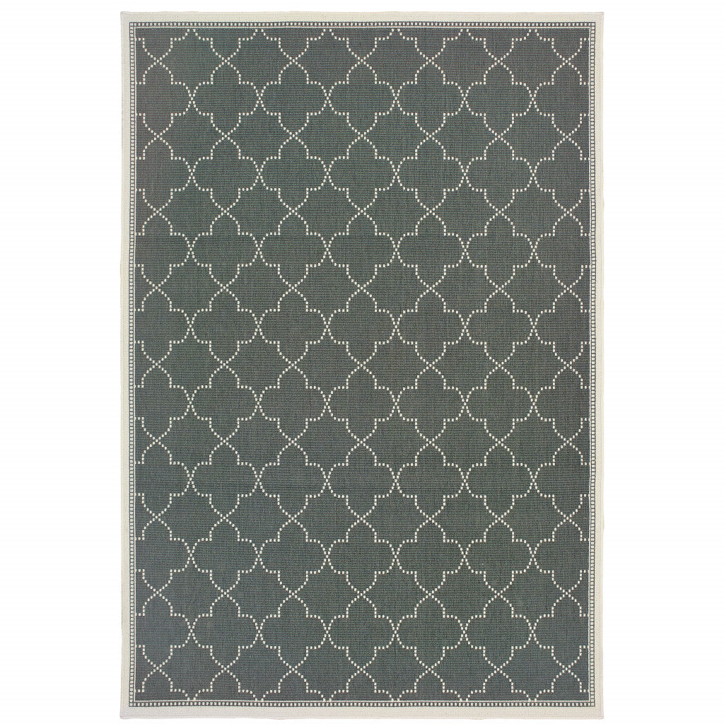 8' x 11' Gray and Ivory Geometric Stain Resistant Indoor Outdoor Area Rug