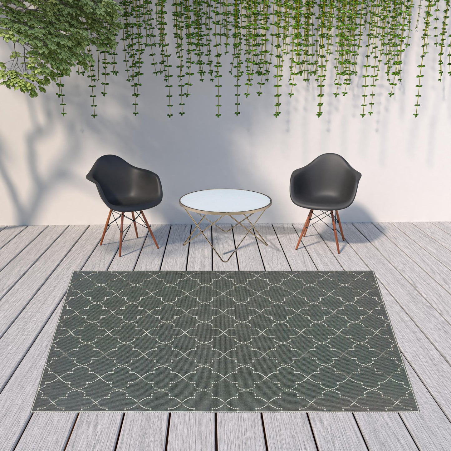 8' x 11' Gray and Ivory Geometric Stain Resistant Indoor Outdoor Area Rug