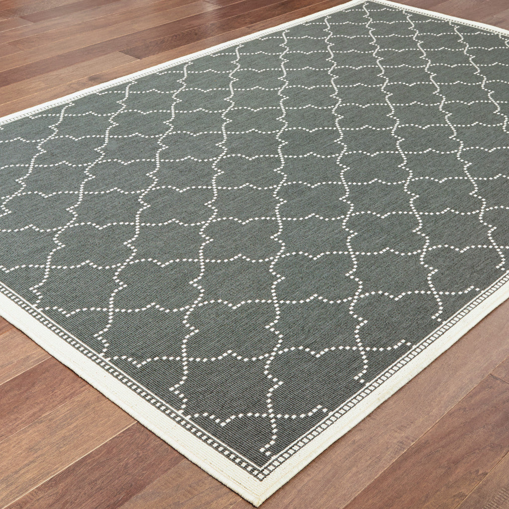 8' x 11' Gray and Ivory Geometric Stain Resistant Indoor Outdoor Area Rug