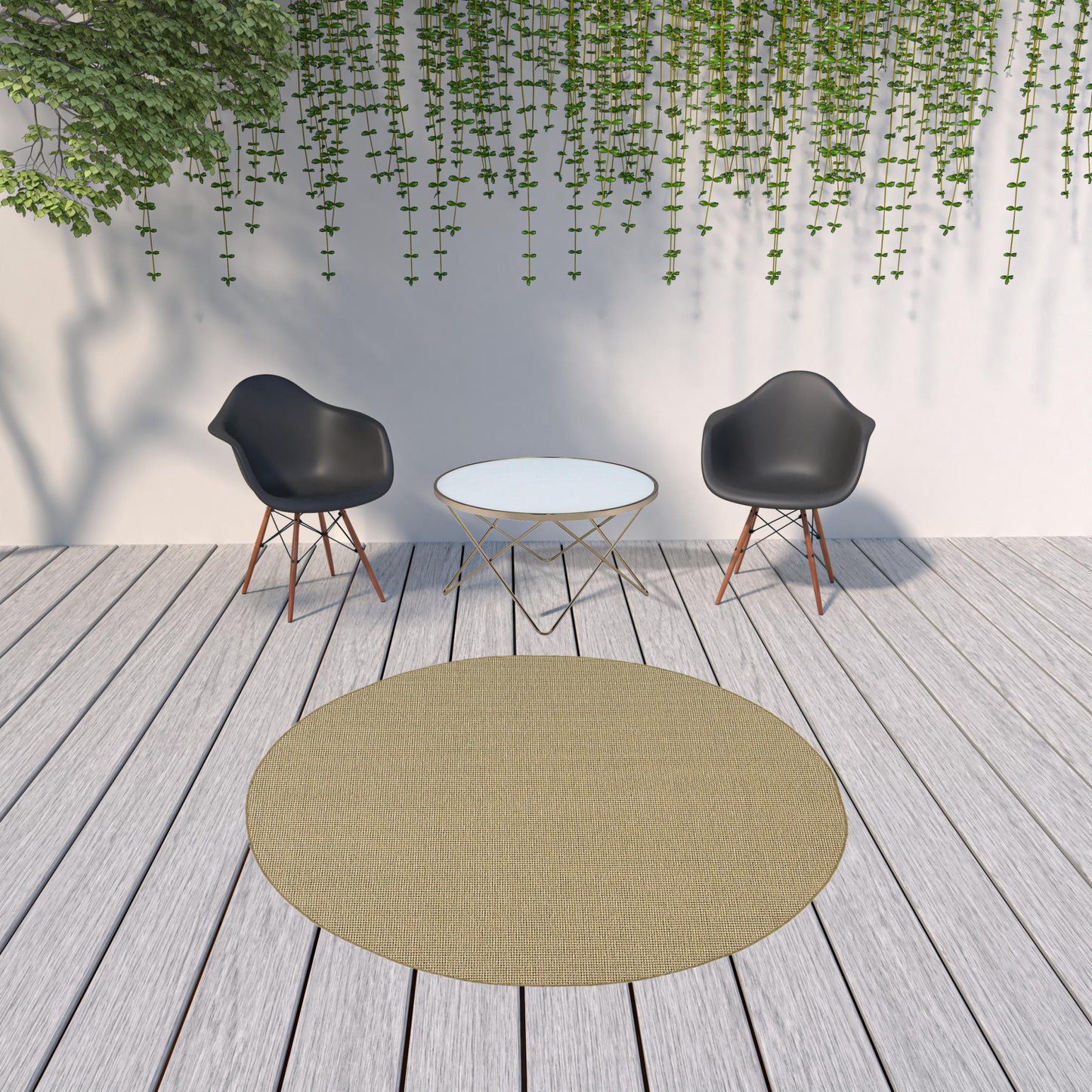 8' x 8' Beige Round Stain Resistant Indoor Outdoor Area Rug