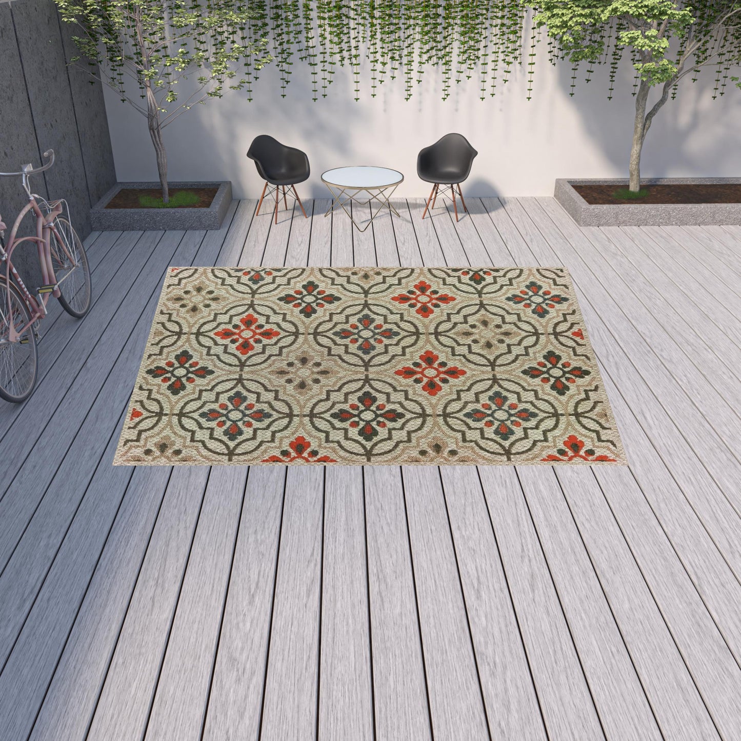 10' x 13' Gray Geometric Stain Resistant Indoor Outdoor Area Rug