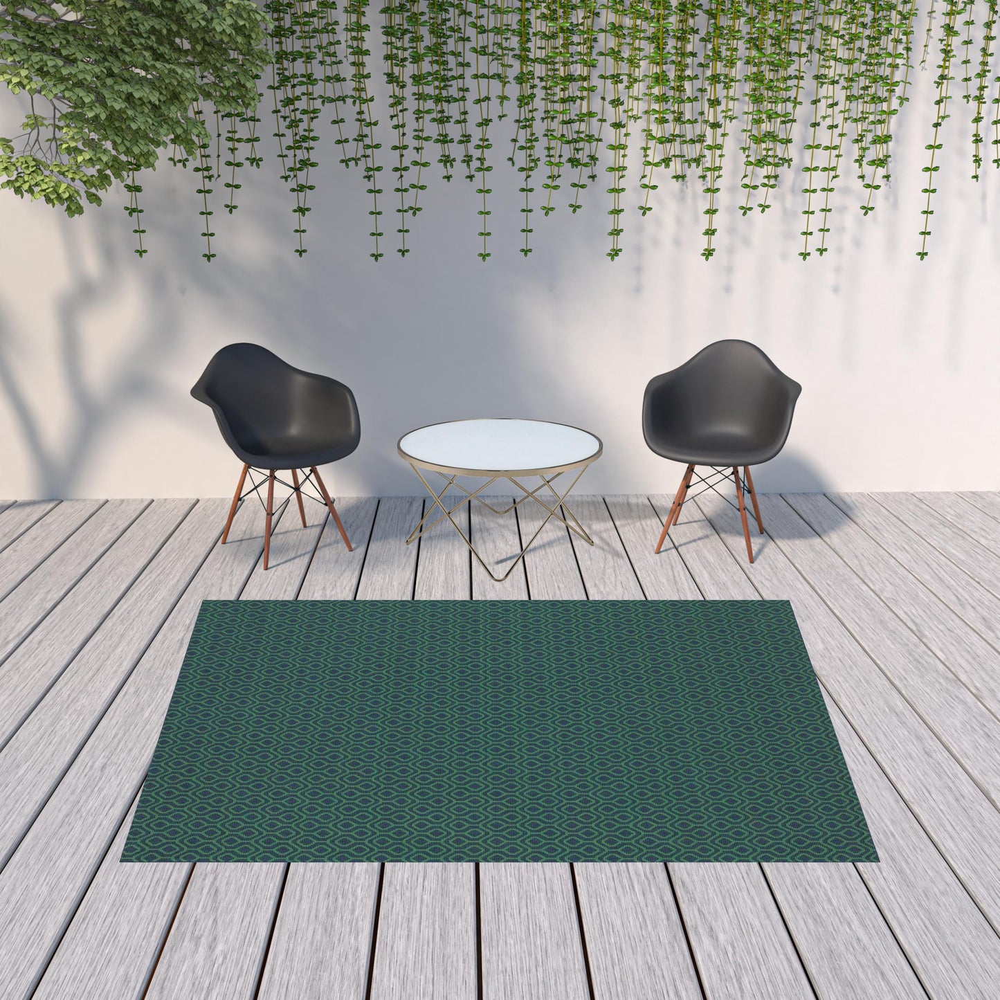 7' x 10' Blue and Green Geometric Stain Resistant Indoor Outdoor Area Rug