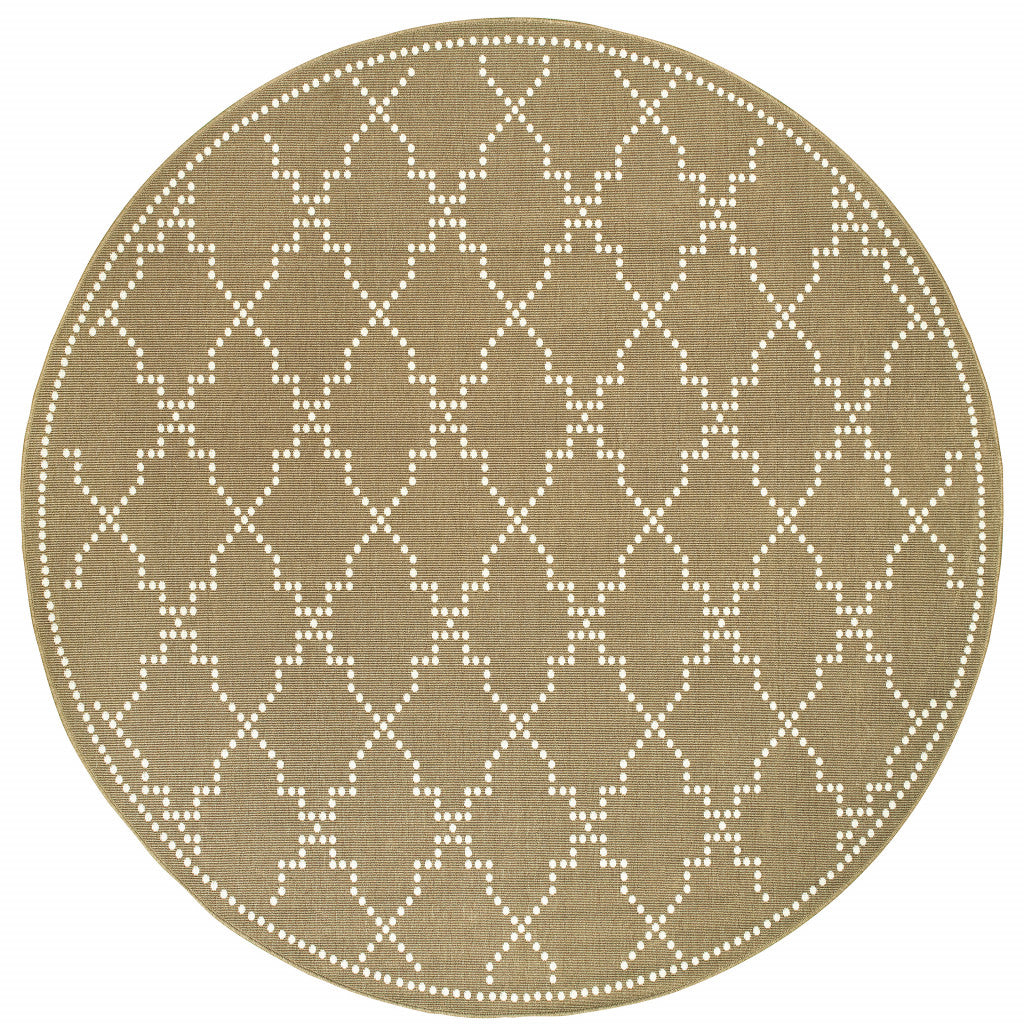 8' x 8' Tan Round Geometric Stain Resistant Indoor Outdoor Area Rug