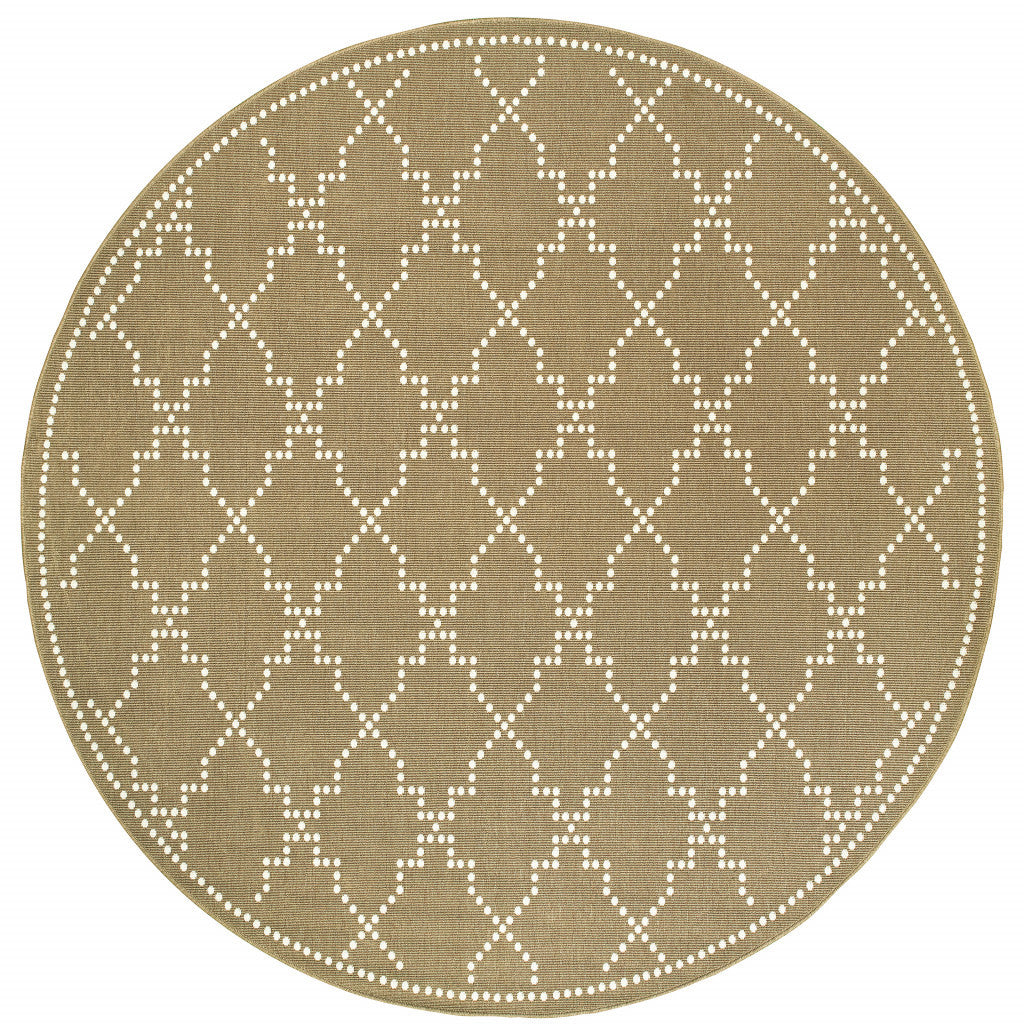 8' x 8' Tan Round Geometric Stain Resistant Indoor Outdoor Area Rug