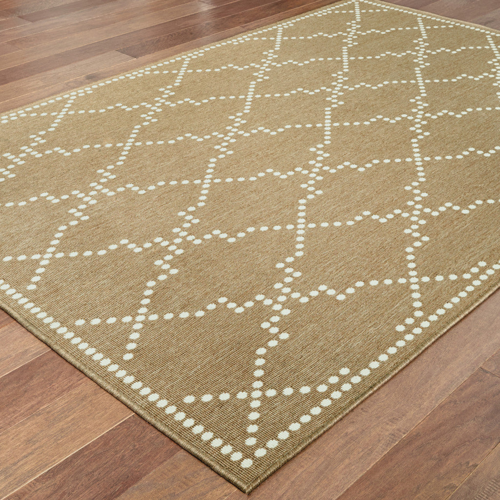 4' x 6' Tan Geometric Stain Resistant Indoor Outdoor Area Rug