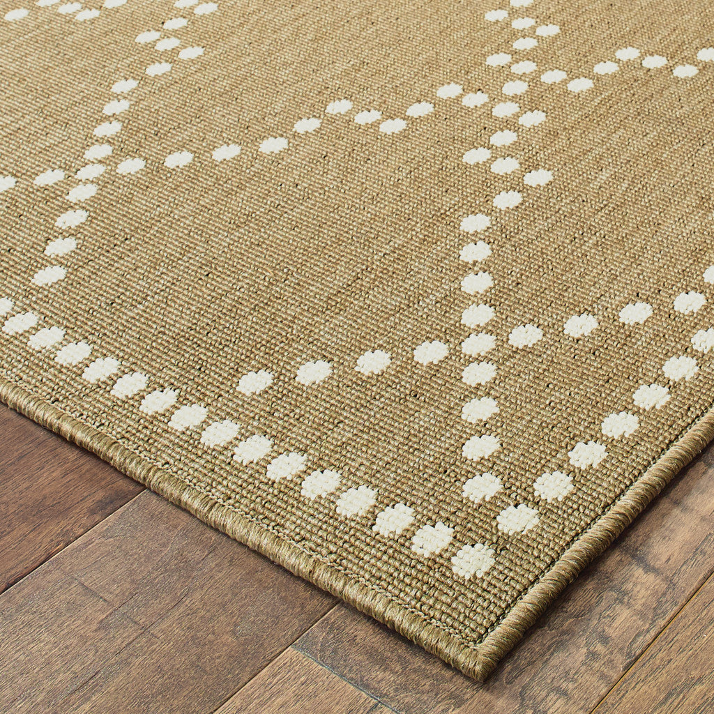 4' x 6' Tan Geometric Stain Resistant Indoor Outdoor Area Rug