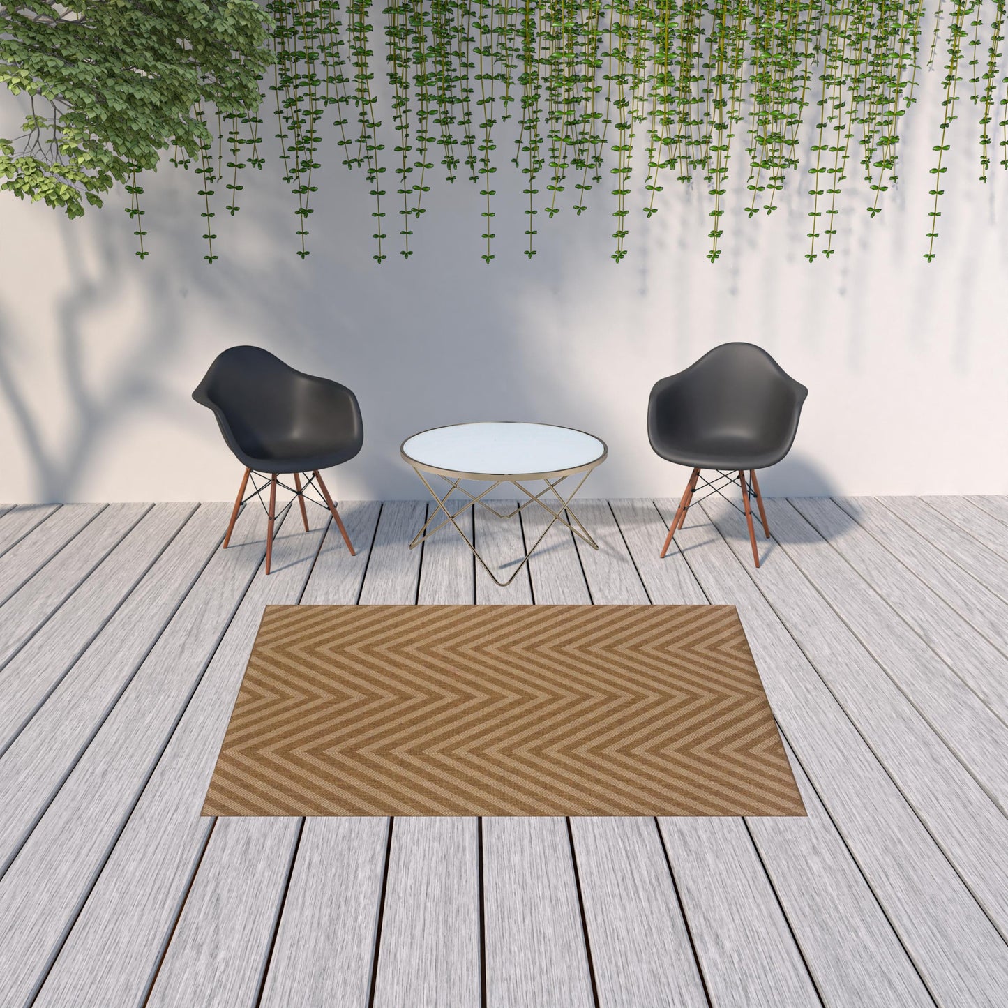 5' x 8' Tan Geometric Stain Resistant Indoor Outdoor Area Rug