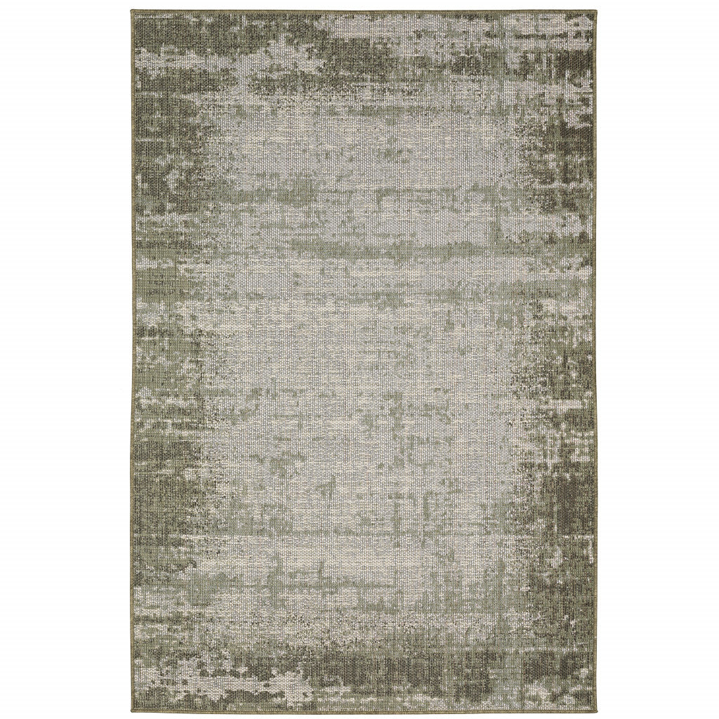 8' x 10' Green and Ivory Abstract Stain Resistant Indoor Outdoor Area Rug