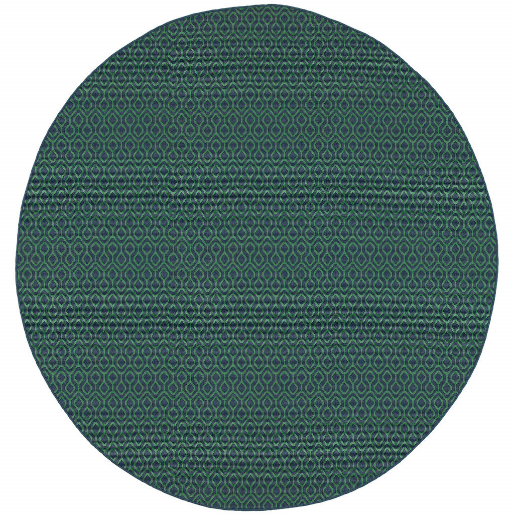 8' x 8' Blue and Green Round Geometric Stain Resistant Indoor Outdoor Area Rug