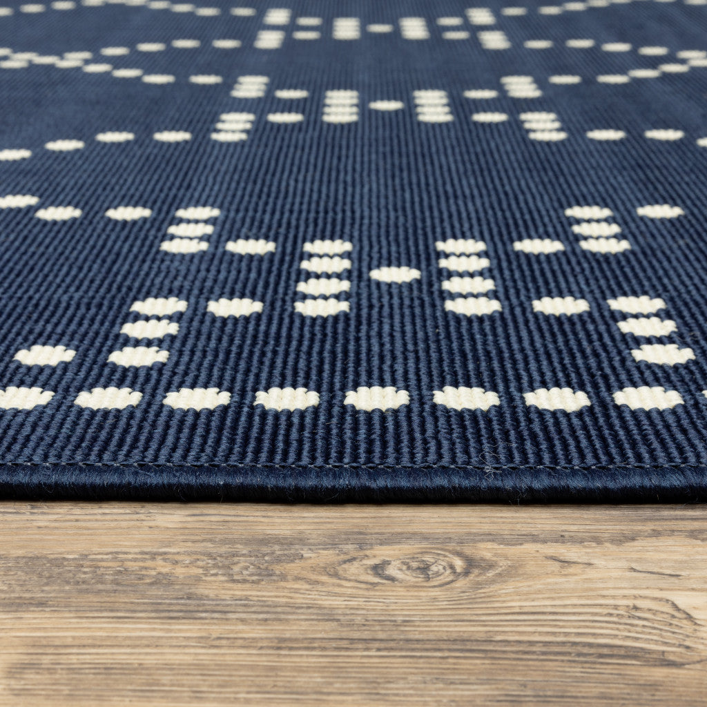 4' x 6' Blue and Ivory Geometric Stain Resistant Indoor Outdoor Area Rug