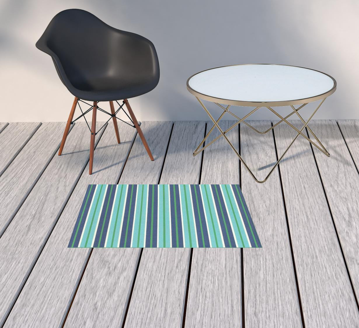 2' x 3' Blue and Green Geometric Stain Resistant Indoor Outdoor Area Rug