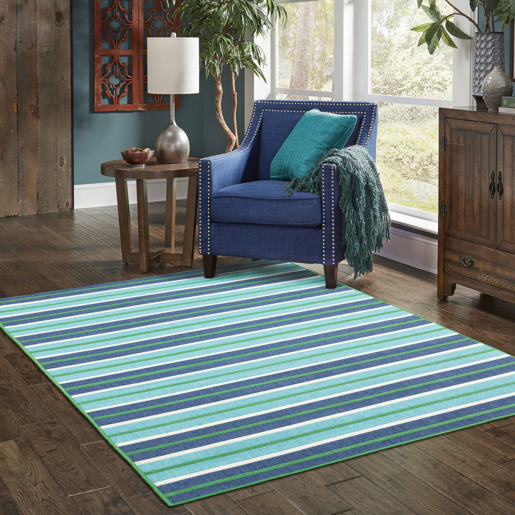 2' x 3' Blue and Green Geometric Stain Resistant Indoor Outdoor Area Rug