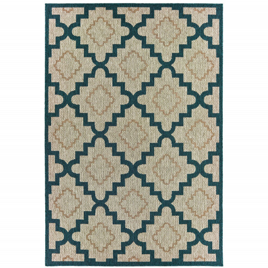 7' x 9' Blue and Gray Geometric Stain Resistant Indoor Outdoor Area Rug