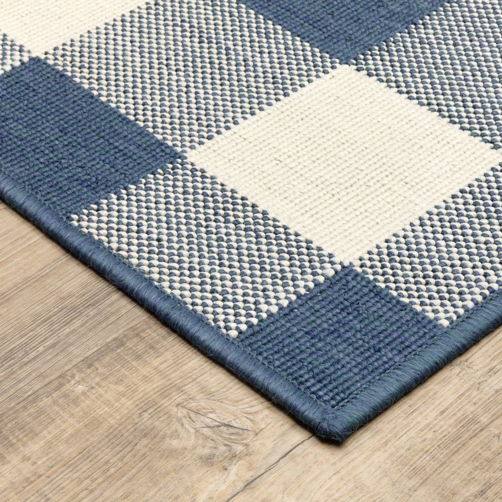 4' x 6' Blue and Ivory Geometric Stain Resistant Indoor Outdoor Area Rug