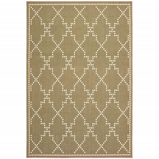 5' x 8' Tan Geometric Stain Resistant Indoor Outdoor Area Rug