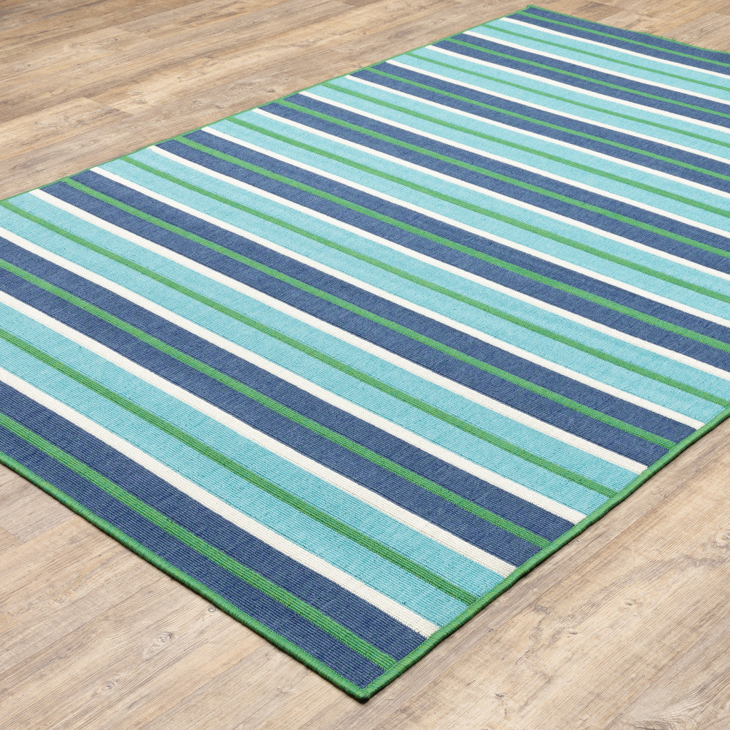 7' x 10' Blue and Green Geometric Stain Resistant Indoor Outdoor Area Rug