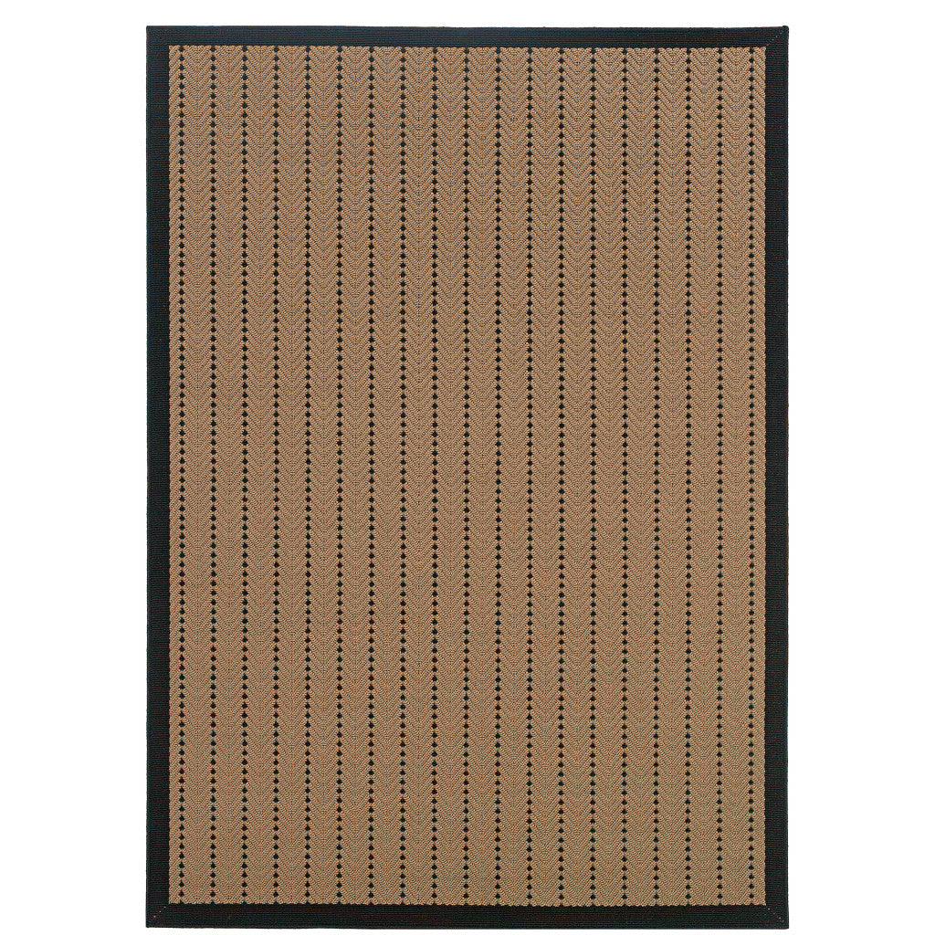 5' x 8' Beige and Black Geometric Stain Resistant Indoor Outdoor Area Rug