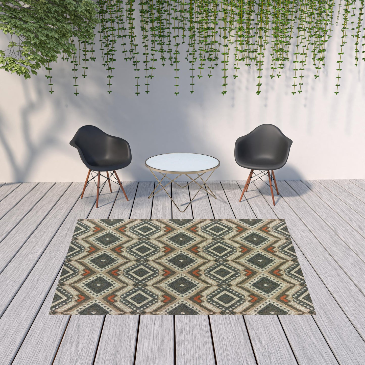 7' x 9' Gray Geometric Stain Resistant Indoor Outdoor Area Rug