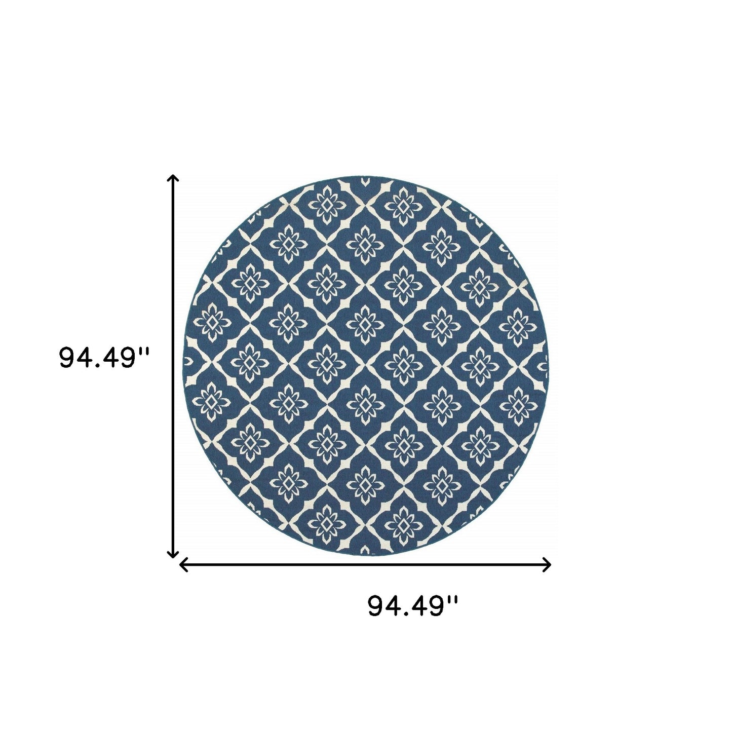 8' x 8' Blue and Ivory Round Floral Stain Resistant Indoor Outdoor Area Rug