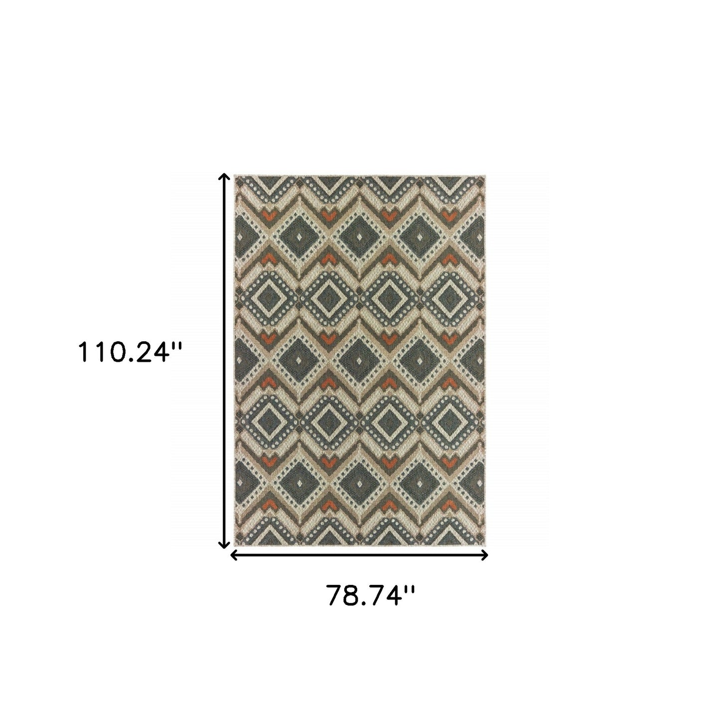 7' x 9' Gray Geometric Stain Resistant Indoor Outdoor Area Rug