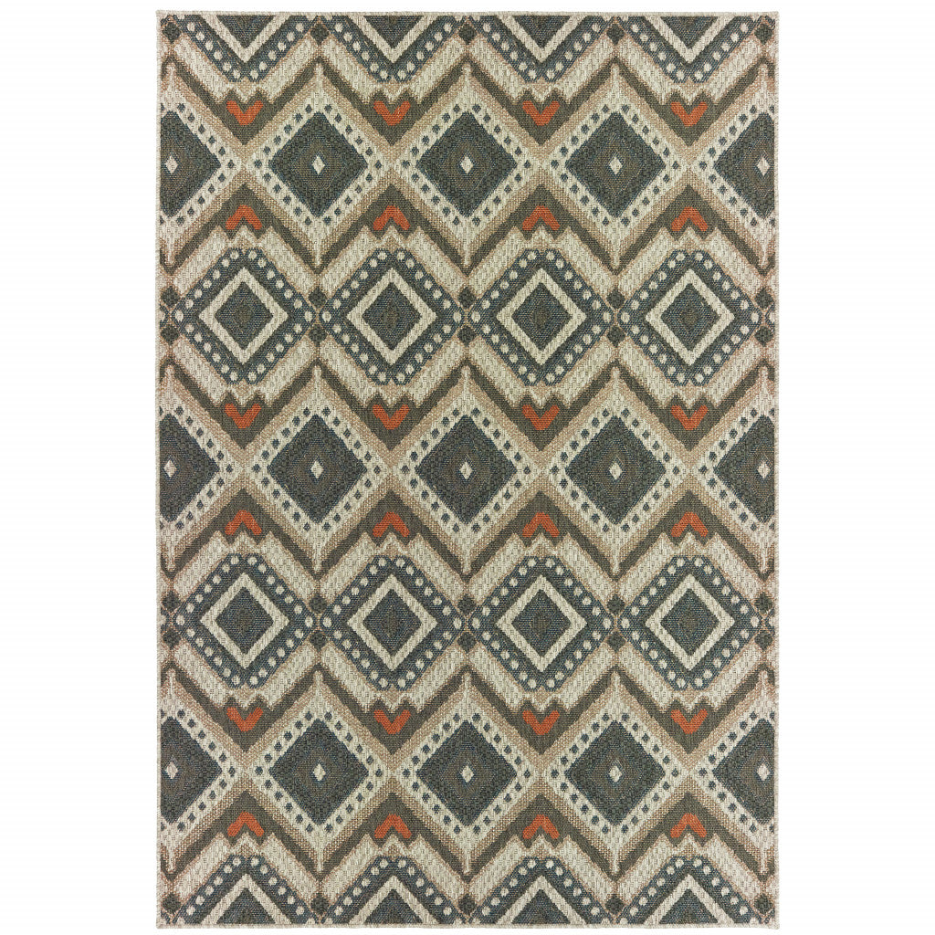 7' x 9' Gray Geometric Stain Resistant Indoor Outdoor Area Rug