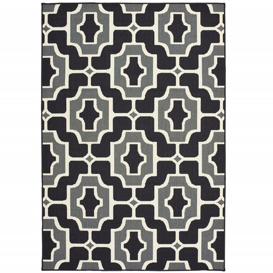 2' X 4' Black and Gray Geometric Stain Resistant Indoor Outdoor Area Rug