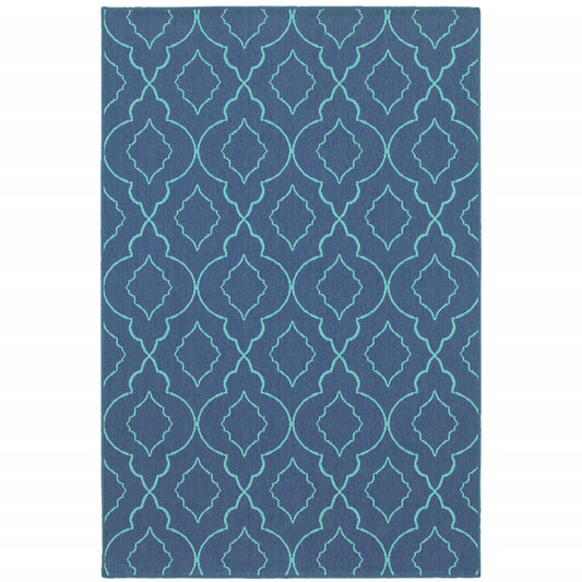 9' X 13' Blue Geometric Stain Resistant Indoor Outdoor Area Rug