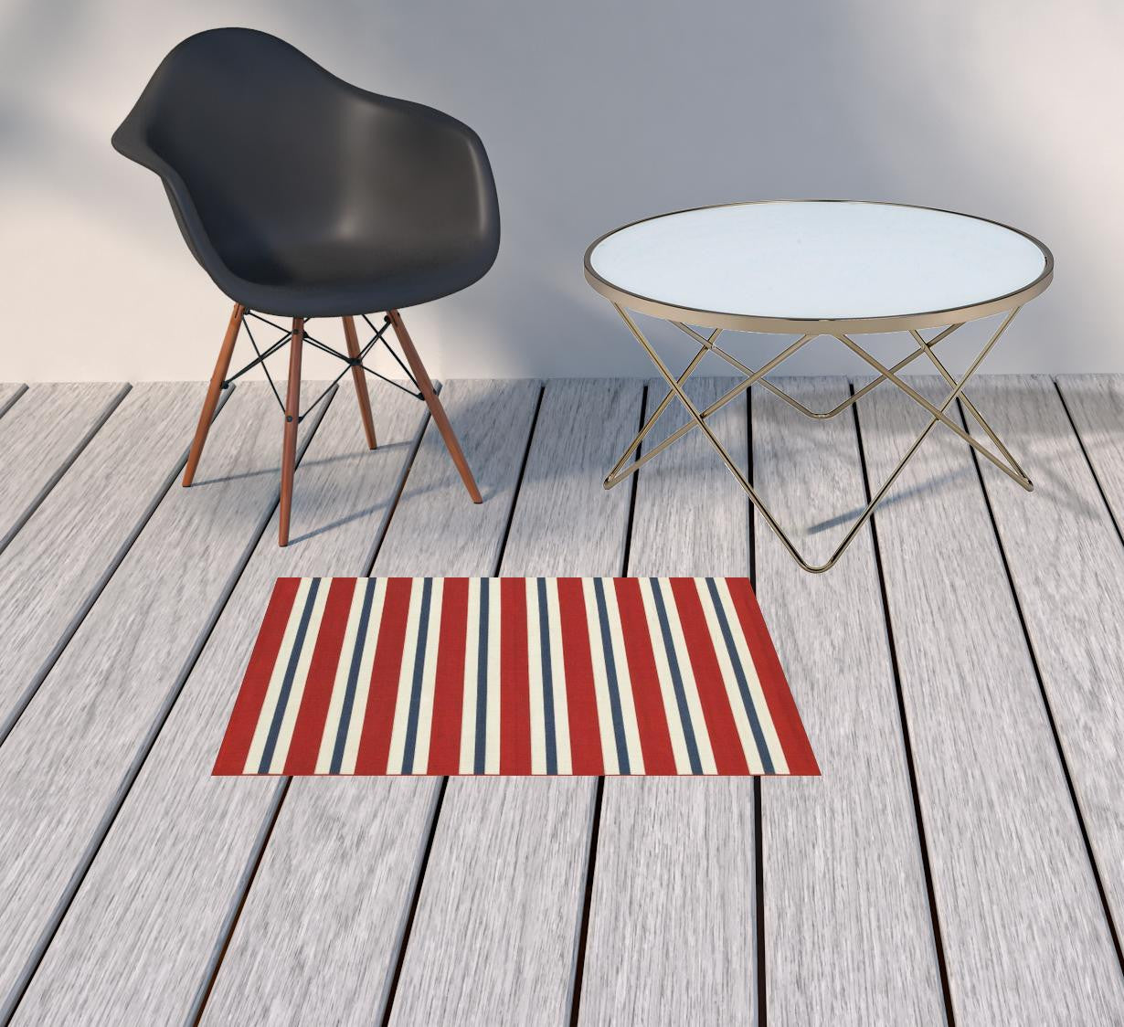 2' x 3' Red and Ivory Geometric Stain Resistant Indoor Outdoor Area Rug