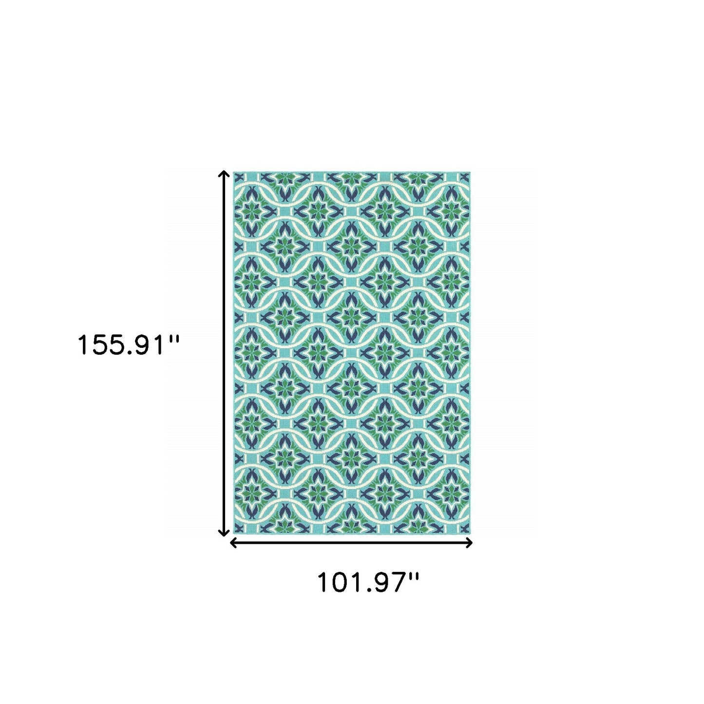 9' X 13' Blue and Green Geometric Stain Resistant Indoor Outdoor Area Rug