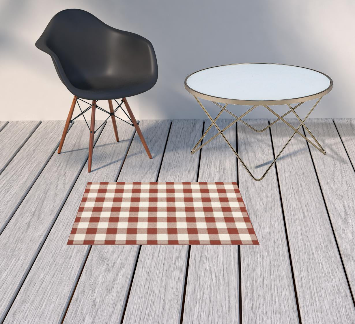 2' x 3' Red and Ivory Geometric Stain Resistant Indoor Outdoor Area Rug