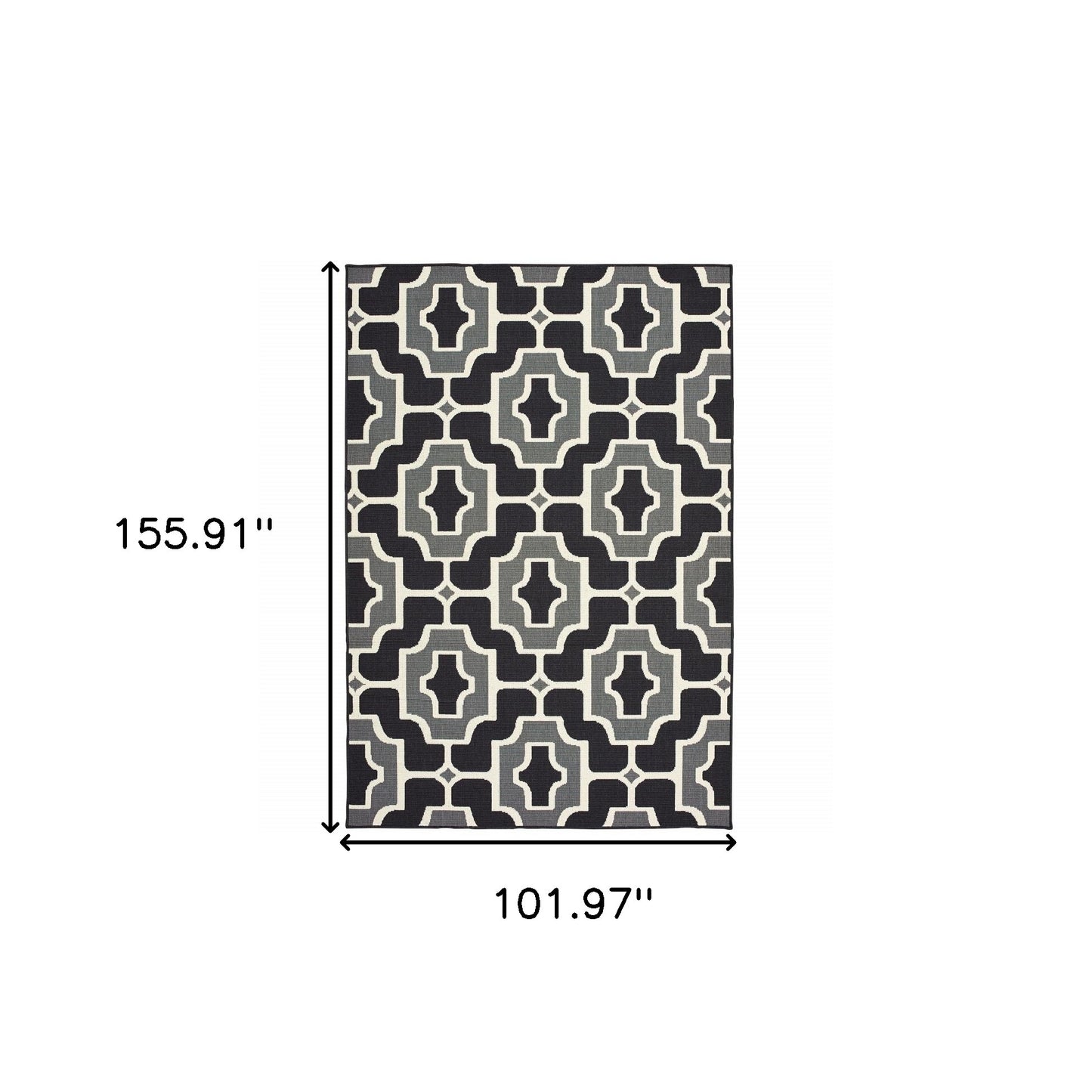 9' X 13' Black and Gray Geometric Stain Resistant Indoor Outdoor Area Rug