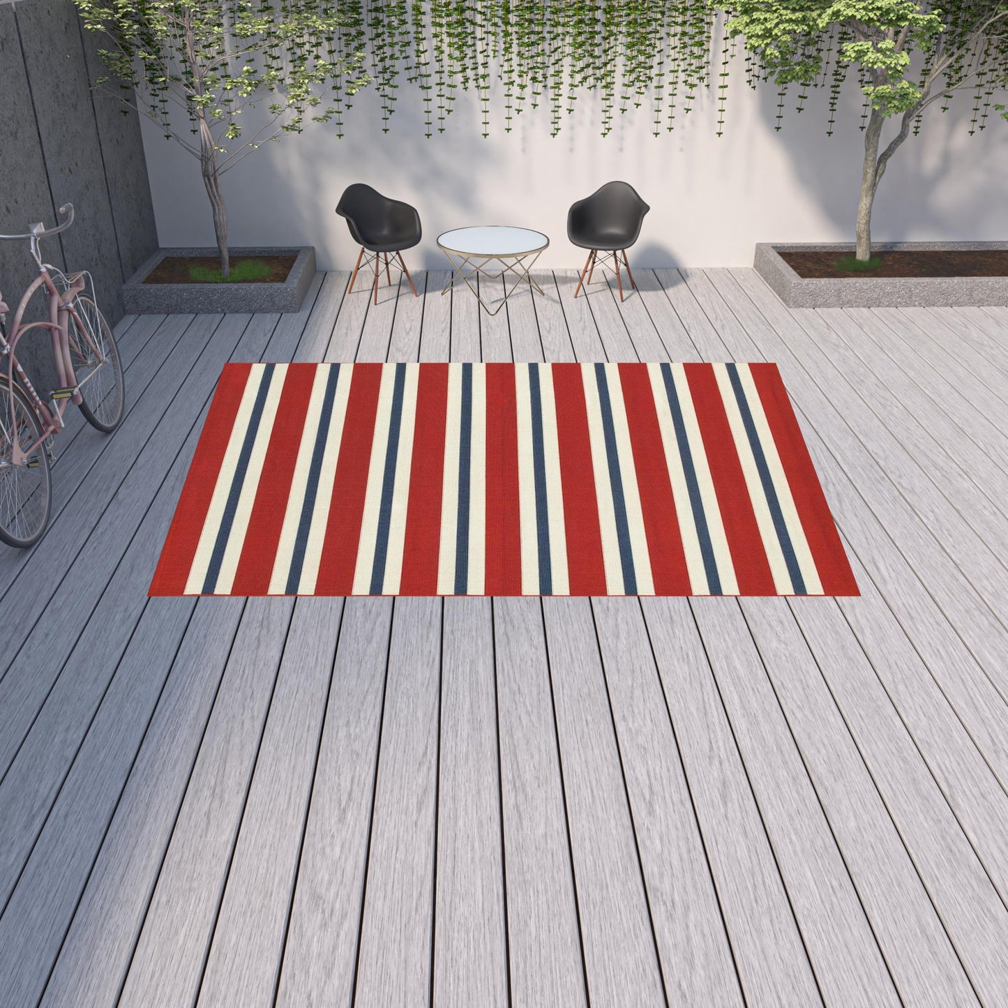 9' X 13' Red and Ivory Geometric Stain Resistant Indoor Outdoor Area Rug