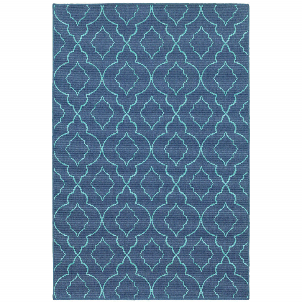 5' x 8' Blue Geometric Stain Resistant Indoor Outdoor Area Rug